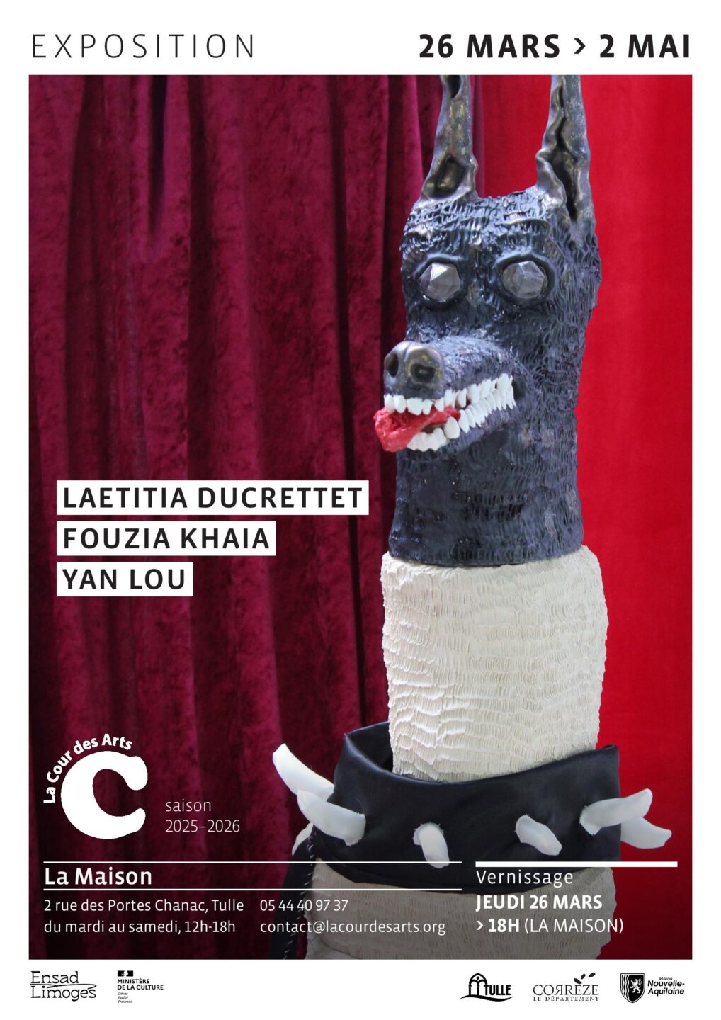 La Cour des Arts Exposition Sans Titre de Laetitia Ducretet Fouzia Khaia et Yan Lou 2 Rue des Portes Chanac Tulle 2026-03-26