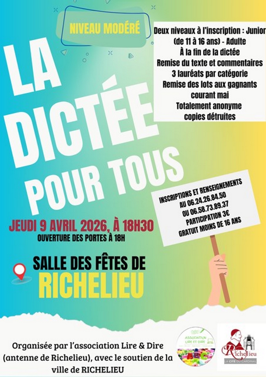 La dictée pour tous (difficulté modérée) 7 rue Jarry Richelieu 2026-04-09