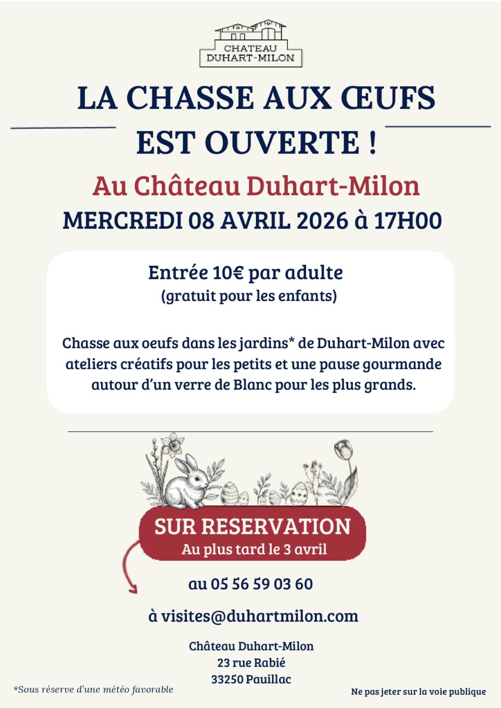 Le Château Duhart-Milon fête Pâques 23 rue Rabié Pauillac 2026-04-08