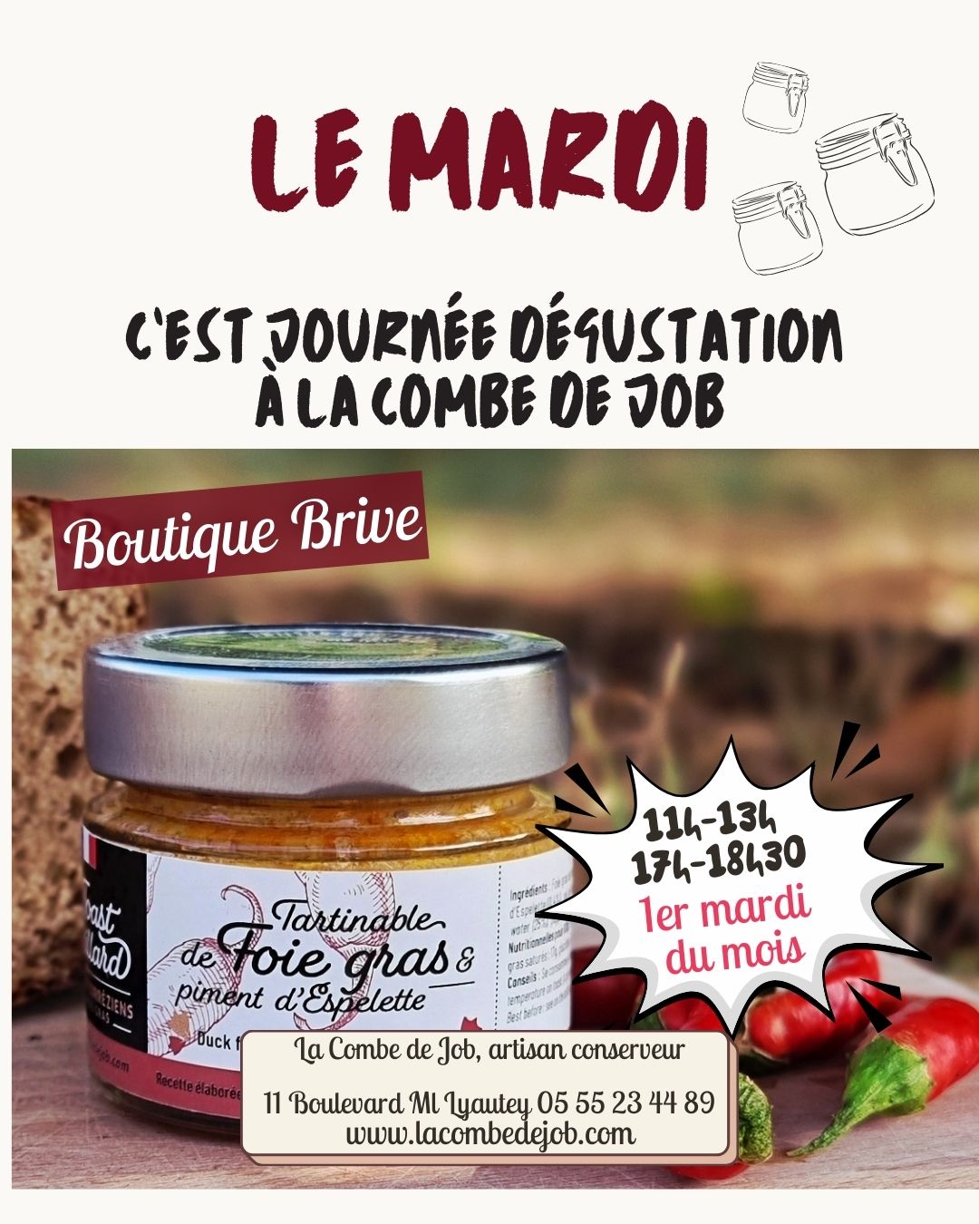 Le mardi c'est dégustation à La Combe de Job 11 Boulevard Maréchal Lyautey Brive-la-Gaillarde 2026-04-07