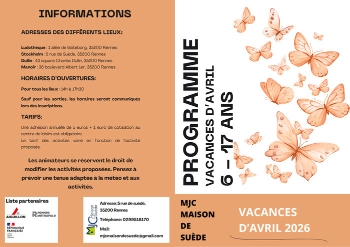 Le programme des vacances d’avril pour les 6/17 ans est enfin disponible ! MJC maison de suède Rennes