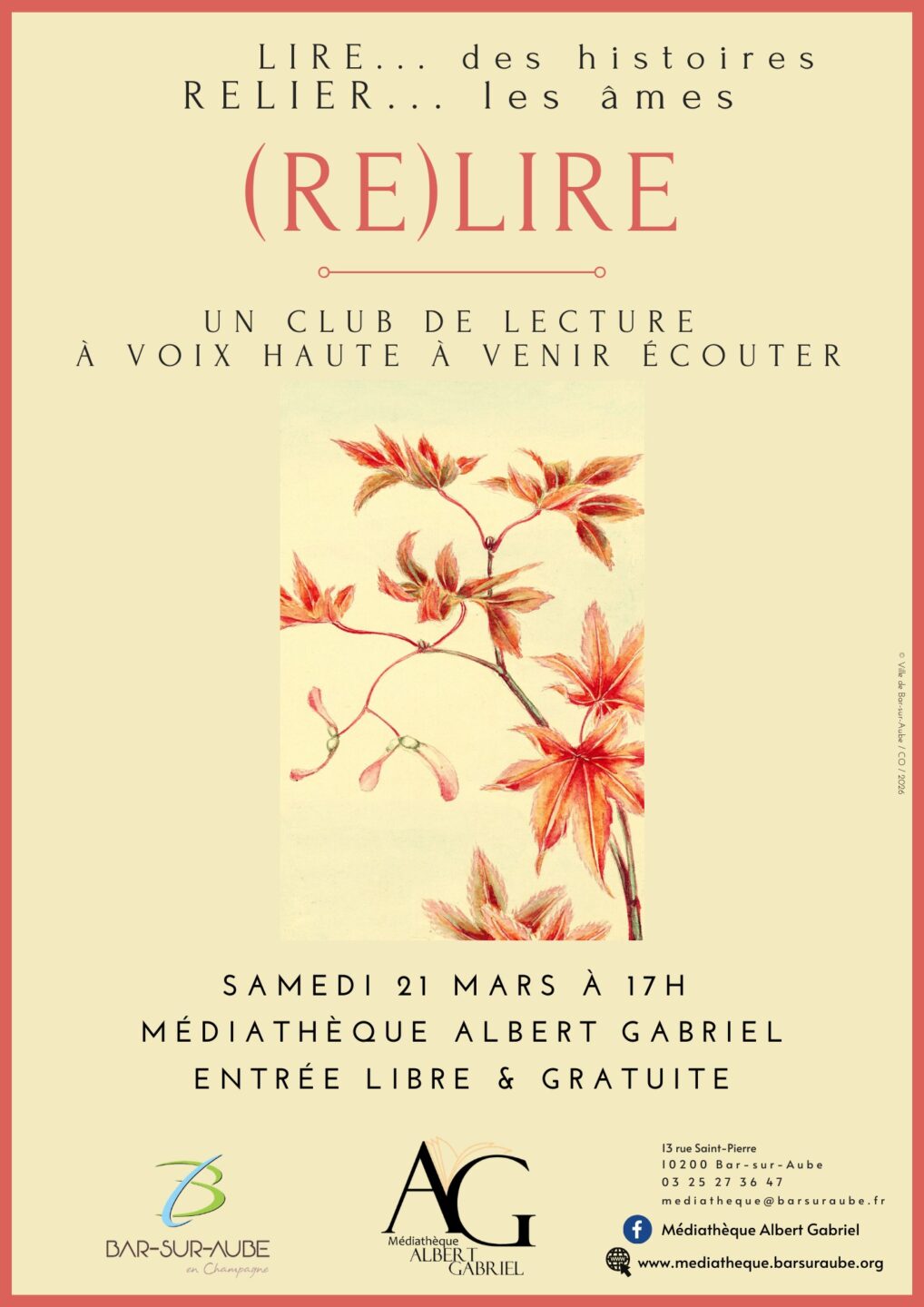 Lecture à voix haute Médiathèque Albert Gabriel Bar-sur-Aube 2026-03-21