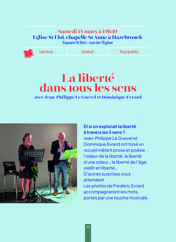 Lecture musicale "La liberté dans tous les sens" -- Printemps des Poètes église saint-éloi Hazebrouck