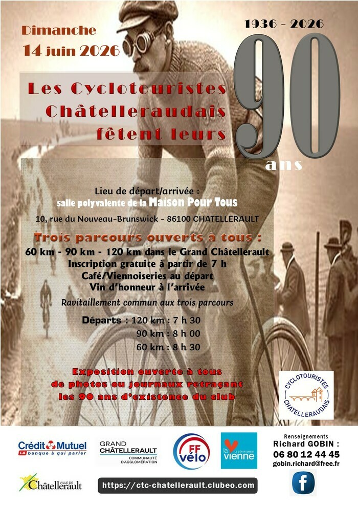 les 90 ans des cyclotouristes châtelleraudais 10 rue du nouveau brunswick Châtellerault 2026-06-14