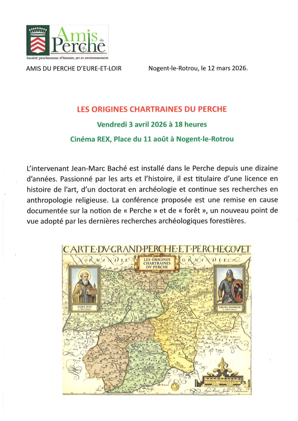 Les origines Chartraines du Perche au Cinéma Le Rex 26 Place du 11 Août Nogent-le-Rotrou 2026-04-03