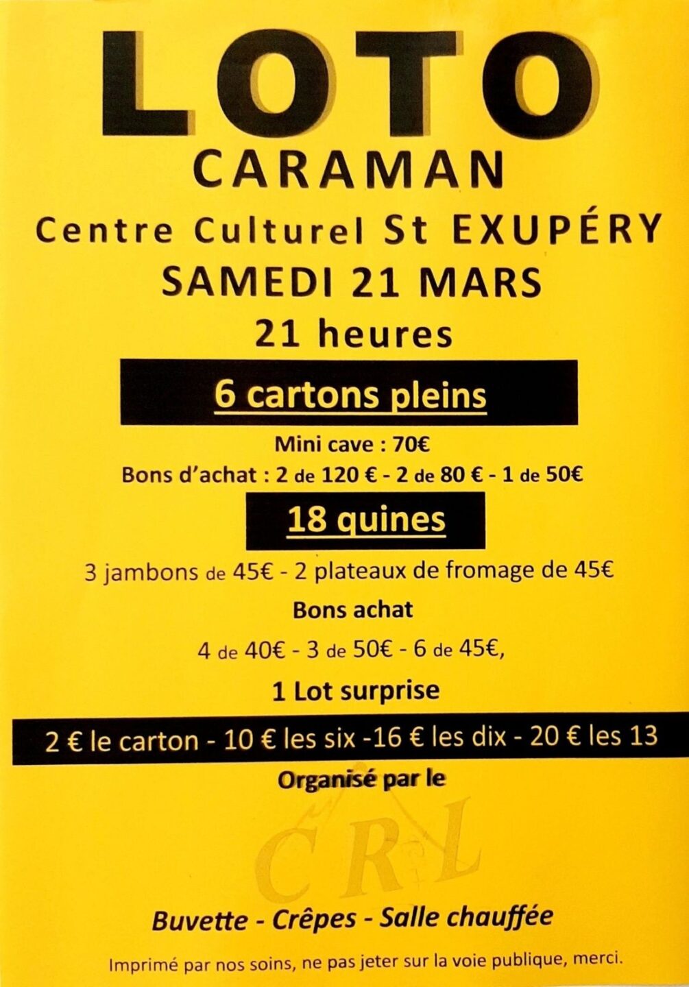 LOTO À CARAMAN CENTRE CULTUREL ANTOINE DE SAINT-EXUPÉRY Caraman 2026-03-21