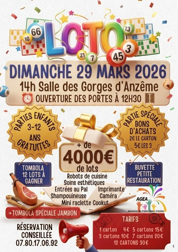 Loto Salle des Gorges d'Anzême Anzême 2026-03-29