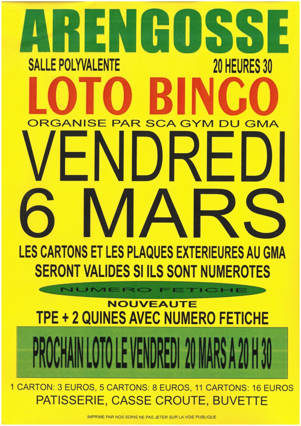 Loto Bingo du SCA GYM DU GMA