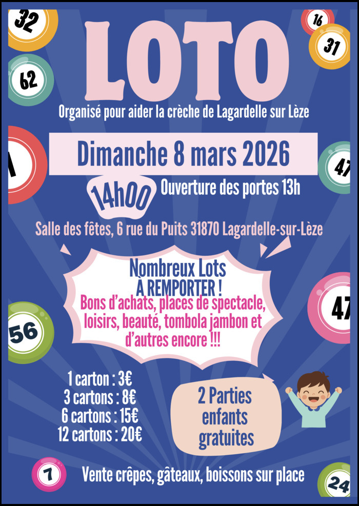 LOTO de la crèche "Les Petits Canaillous" Salle des fêtes de Lagardelle-sur-Lèze Lagardelle-sur-Lèze