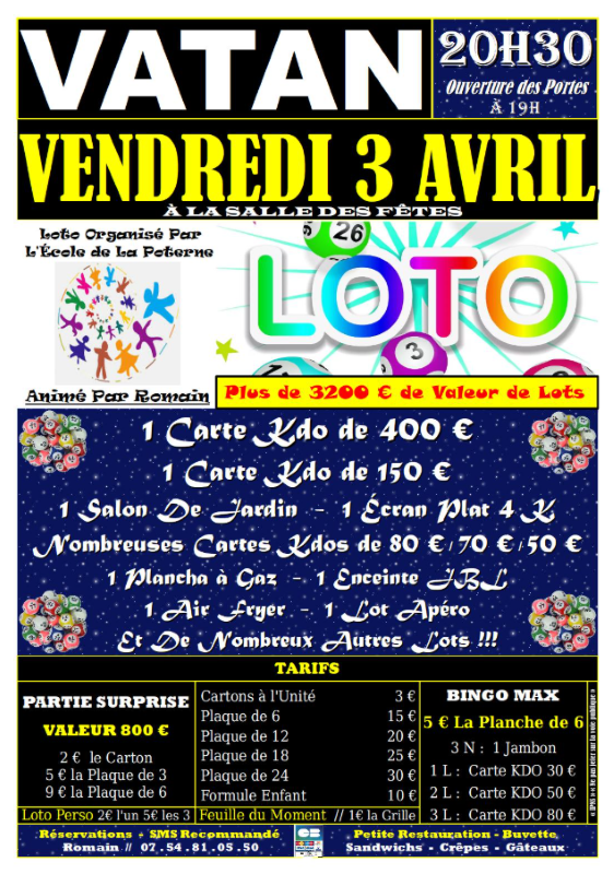 Loto de La Poterne Rue Ferdinand de Lesseps Vatan 2026-04-03