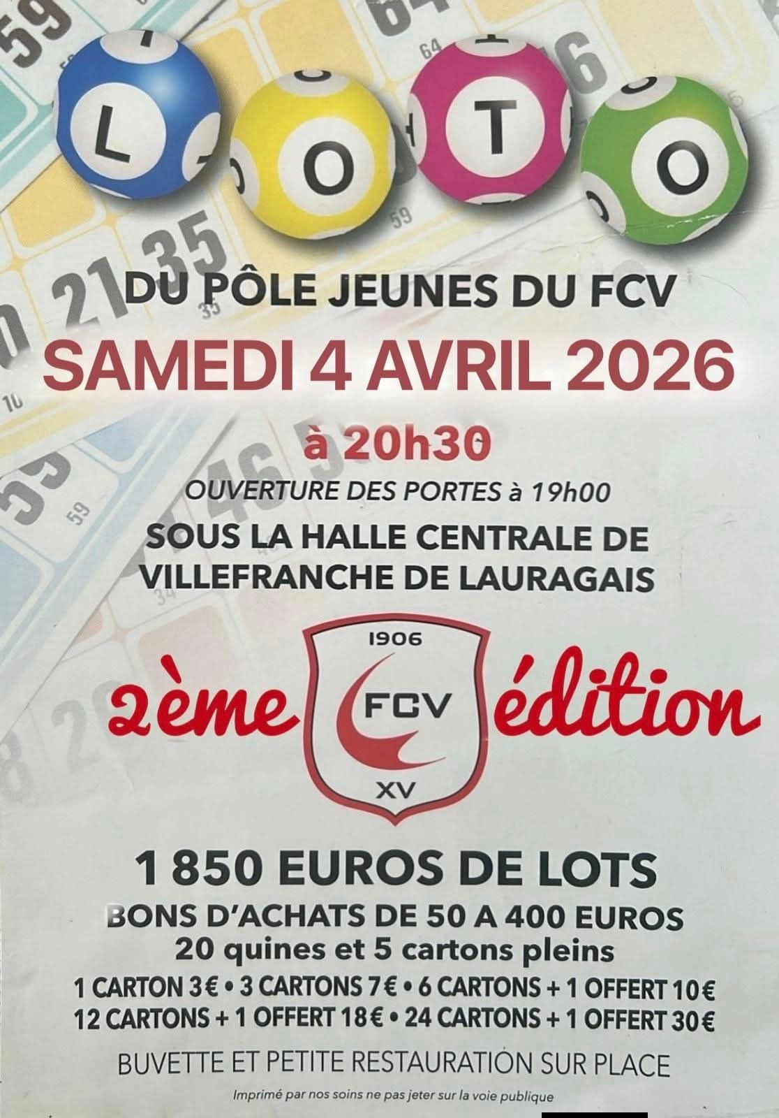 LOTO DU FCV HALLE CENTRALE Villefranche-de-Lauragais 2026-04-04