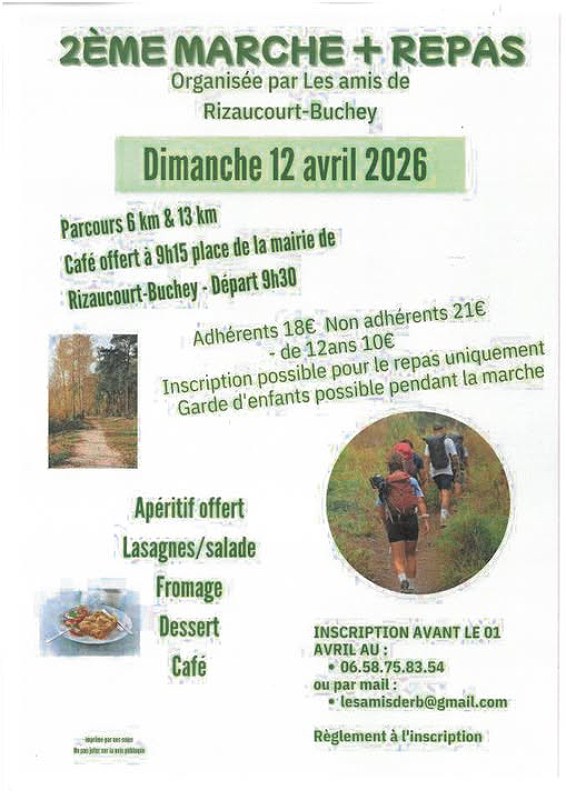 Marche et repas avec l'association Les amis de Rizaucourt-Buchey Mairie de Rizaucourt-Buchey Rizaucourt-Buchey 2026-04-12