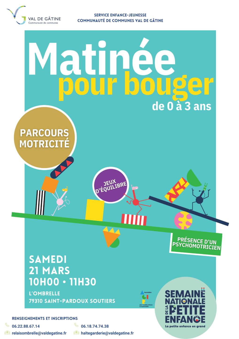Matinée pour bouger de 0 à 3 ans 4 Place des Tulipiers Saint-Pardoux-Soutiers 2026-03-21