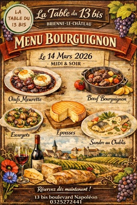 Menu Bourguignon 13bis boulevard Napoléon Brienne-le-Château 2026-03-14