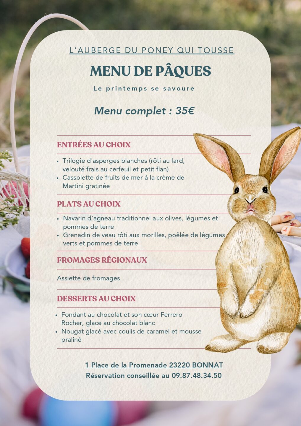 Menu de la Saint-valentin Auberge du poney qui tousse Bonnat 2026-04-05