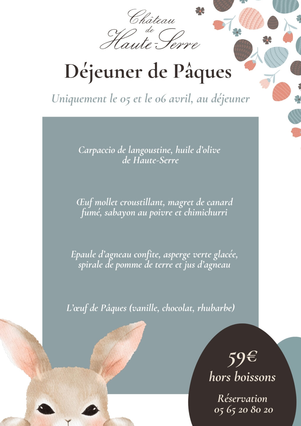 Menu de Pâques au Château de Haute-Serre  Cieurac 2026-04-05