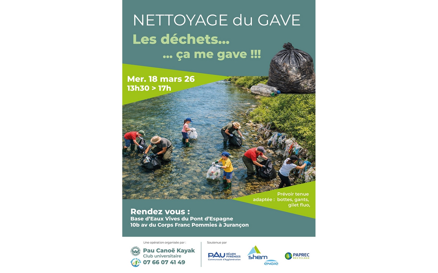 Nettoyage berges du gave Les déchets ...ça me gave Base du Pont d'Espagne Jurançon 2026-03-18