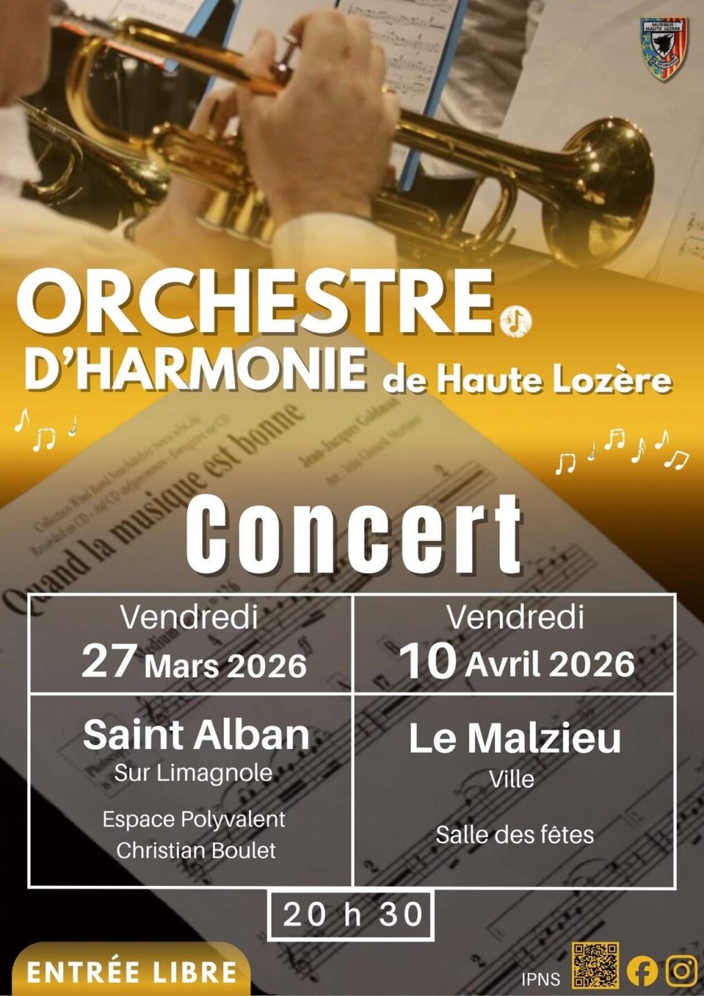 ORCHESTRE D'HARMONIE HAUTE LOZÈRE Espace polyvalent Christian Boulet Saint-Alban-sur-Limagnole 2026-03-27