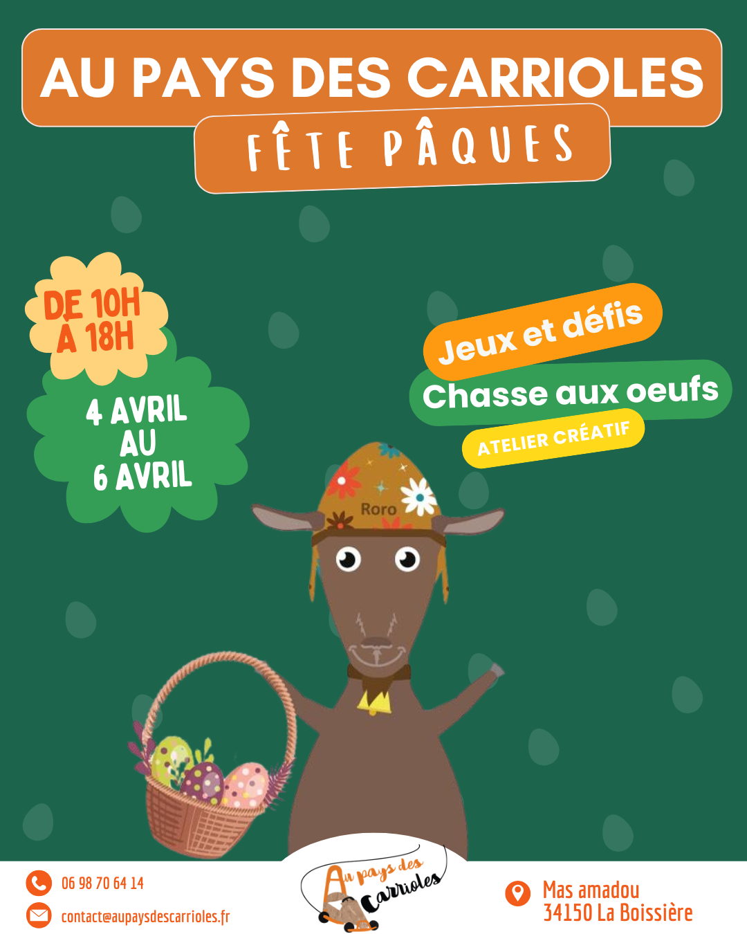 PÂQUES ARRIVE AU PAYS DES CARRIOLES ! Mas Amadou La Boissière 2026-04-04