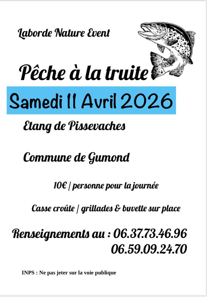 Pêche à la truite Etang de Pissevaches Gumond 2026-04-11