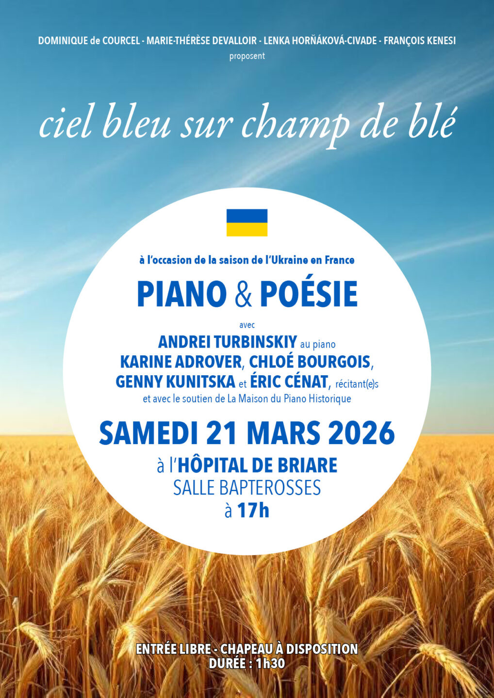 Piano & poésie ciel bleu sur un champ de blé 31 Boulevard Loreau Briare 2026-03-21