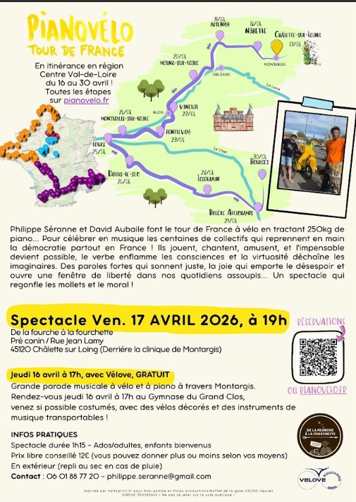 Pianovélo Tour de France Pianovélo Tour de France 3 Rue de Greven Montargis 2026-04-16
