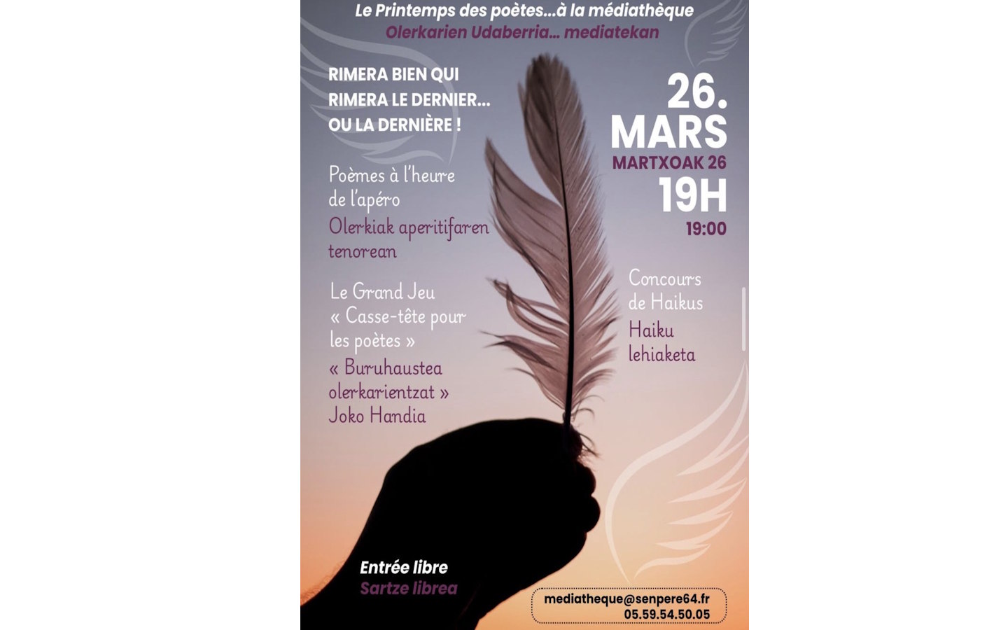 Printemps des poètes à la médiathèque rimera bien qui rimera le dernier... ou la dernière 21 Rue de la Gendarmerie Saint-Pée-sur-Nivelle 2026-03-26