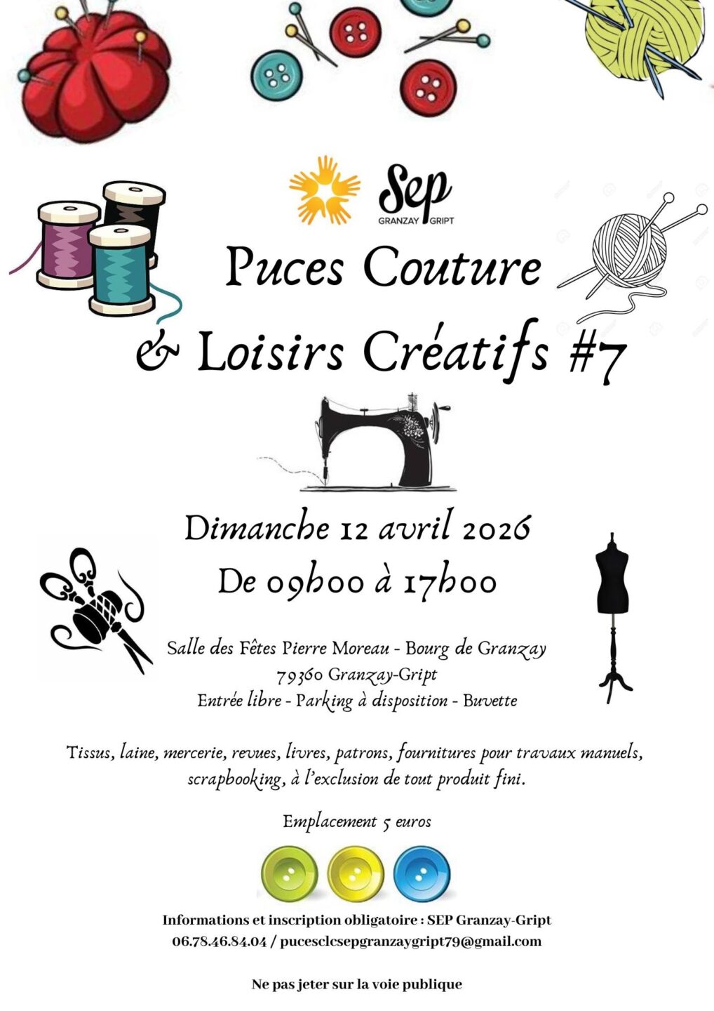 Puces couture et loisirs créatifs à Granzay-Gript Rue de l'Église Granzay-Gript 2026-04-12