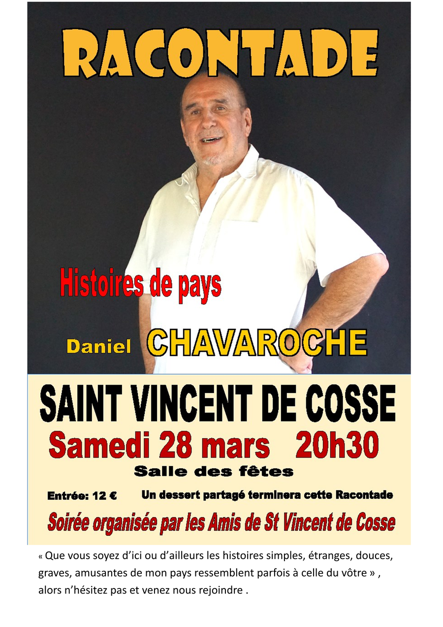 Racontade Histoires de pays par Daniel Chavaroche Salle des fêtes Saint-Vincent-de-Cosse 2026-03-28