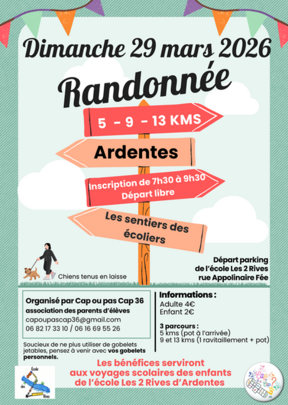 Randonnée 5-9-13 km à Ardentes Rue Antoine Appolinaire Fée Ardentes 2026-03-29