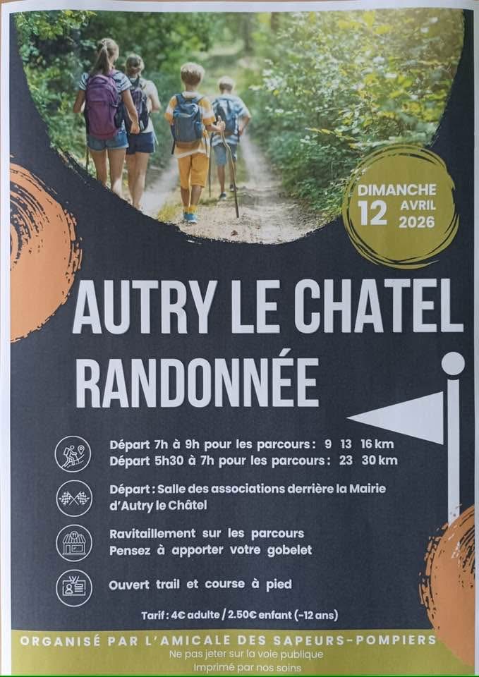 Randonnée pédestre Randonnée pédestre Place du champ de foire Autry-le-Châtel 2026-04-12