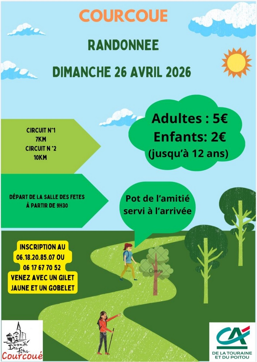 Randonnée pédestre Départ de la salle des fêtes Courcoué 2026-04-26