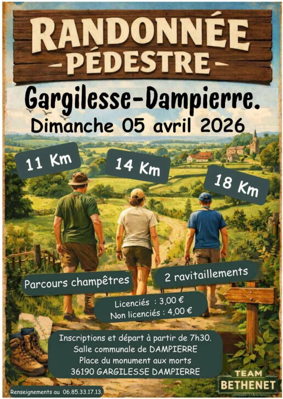 Randonnée pédestre Place du monuments aux morts Gargilesse-Dampierre 2026-04-05