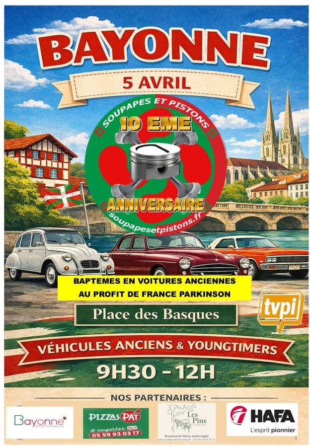 Rassemblement caritatif et baptêmes en véhicules anciens historiques Place des Basques Bayonne 2026-04-05