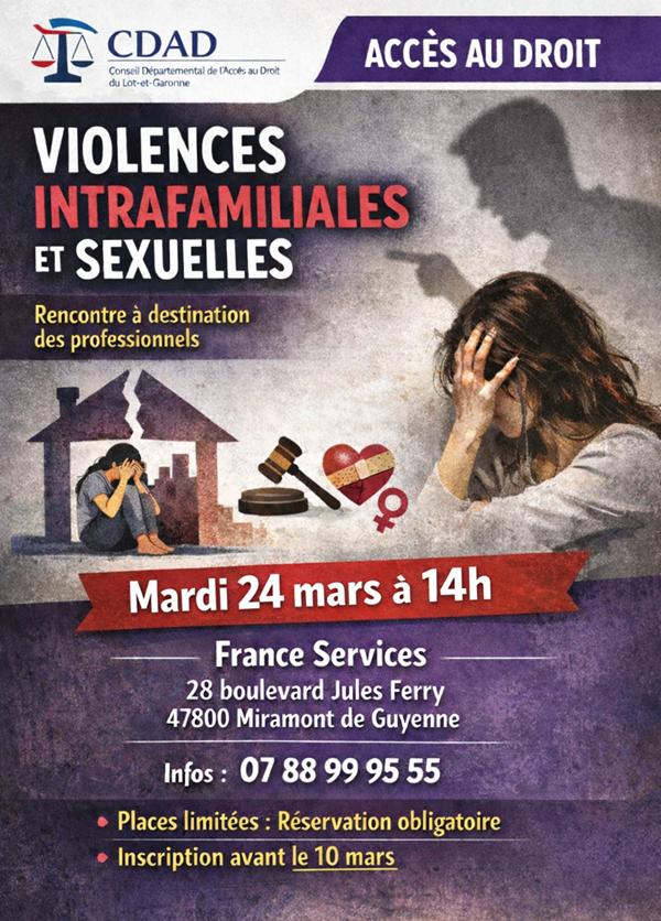 Rencontre Violences intrafamiliales et sexuelles Boulevard Jules Ferry Miramont-de-Guyenne 2026-03-24
