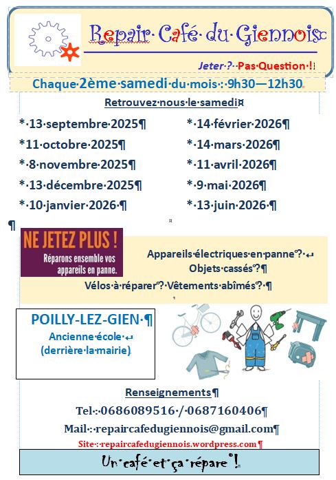 Repair Café du Giennois 24 Rue de Sully Poilly-lez-Gien 2026-04-11