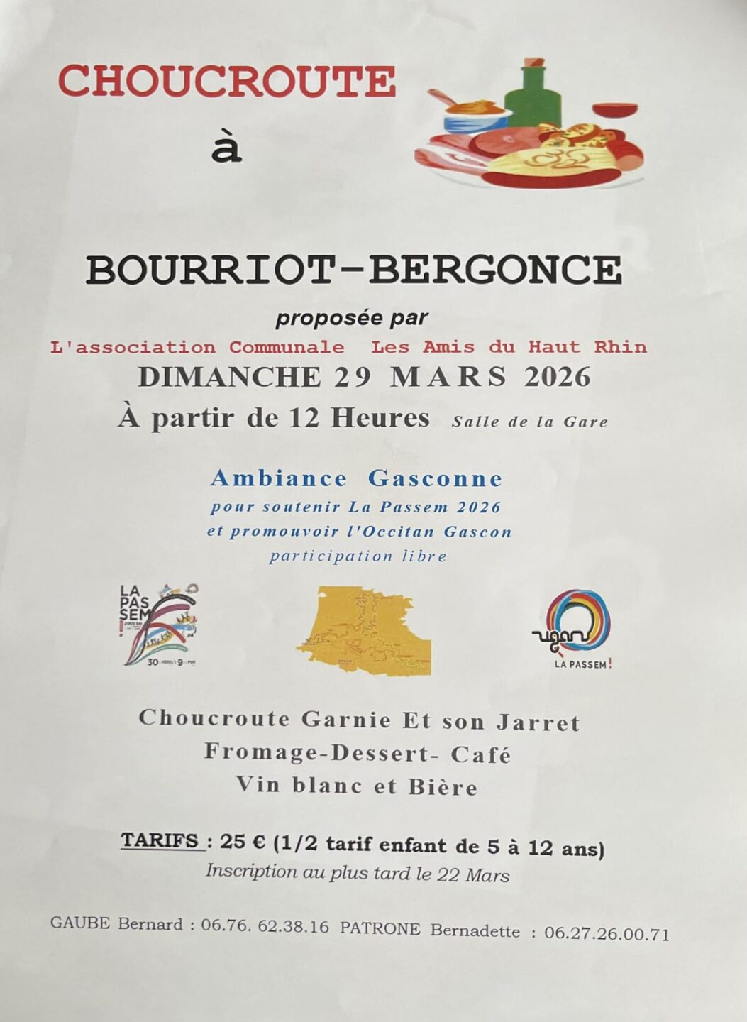 Repas Choucroute Impasse de la Gare Bourriot-Bergonce 2026-03-29