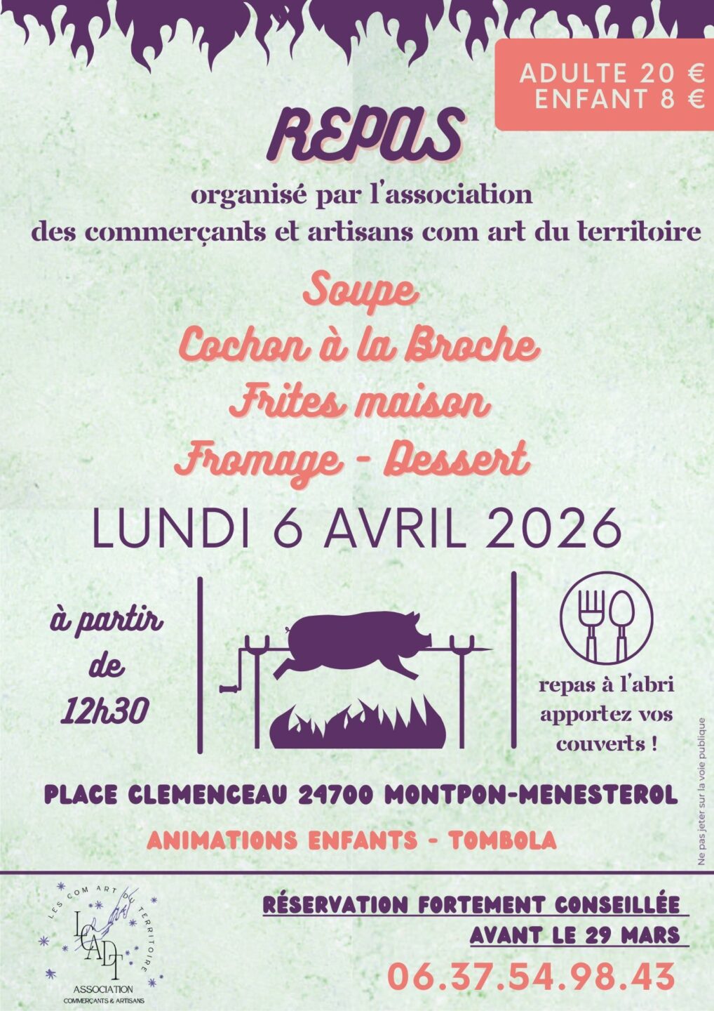 Repas cochon à la broche Place Clemenceau Montpon-Ménestérol 2026-04-06