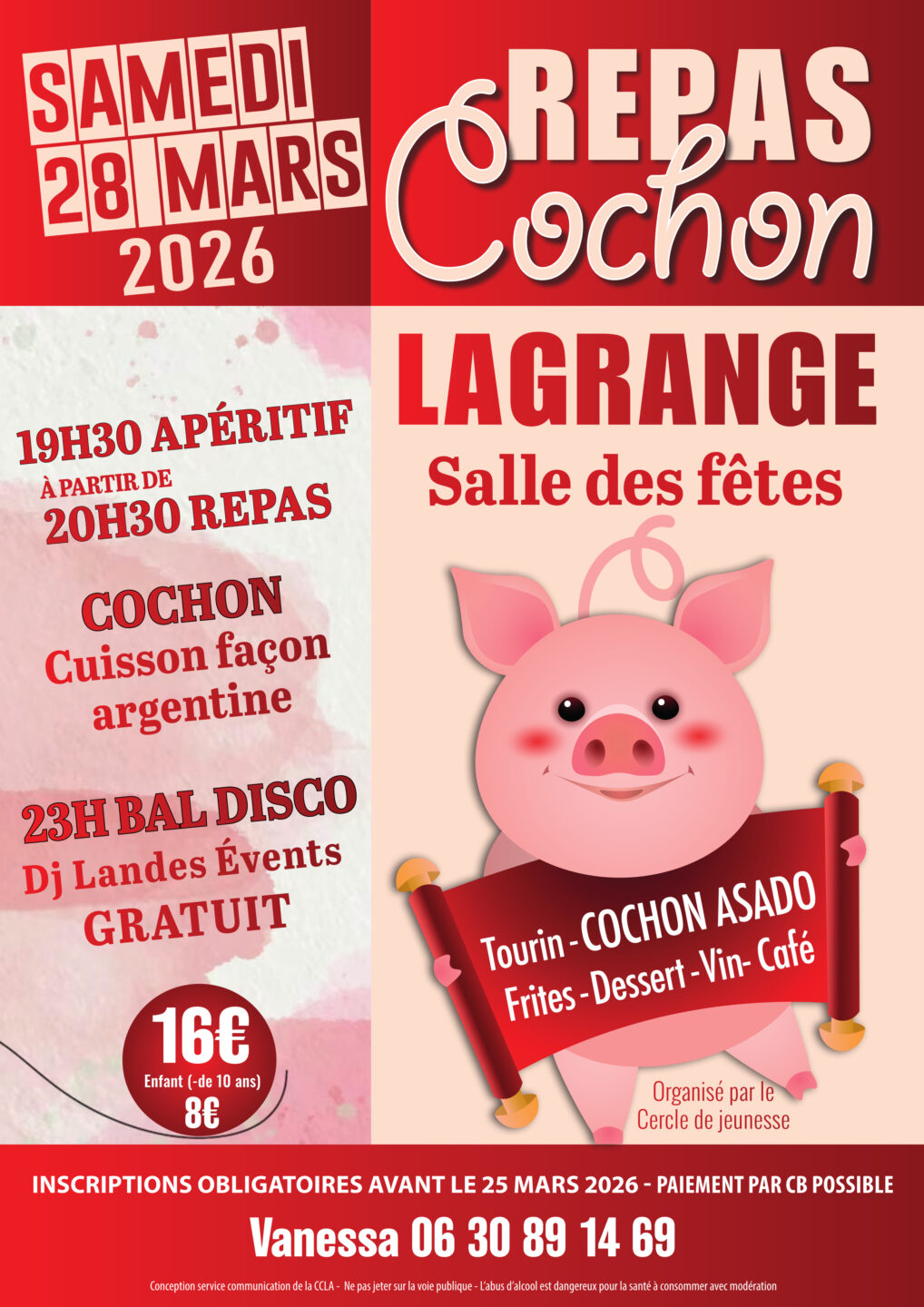 Repas Cochon asado 1300 route de Créon d'Armagnac Lagrange 2026-03-28