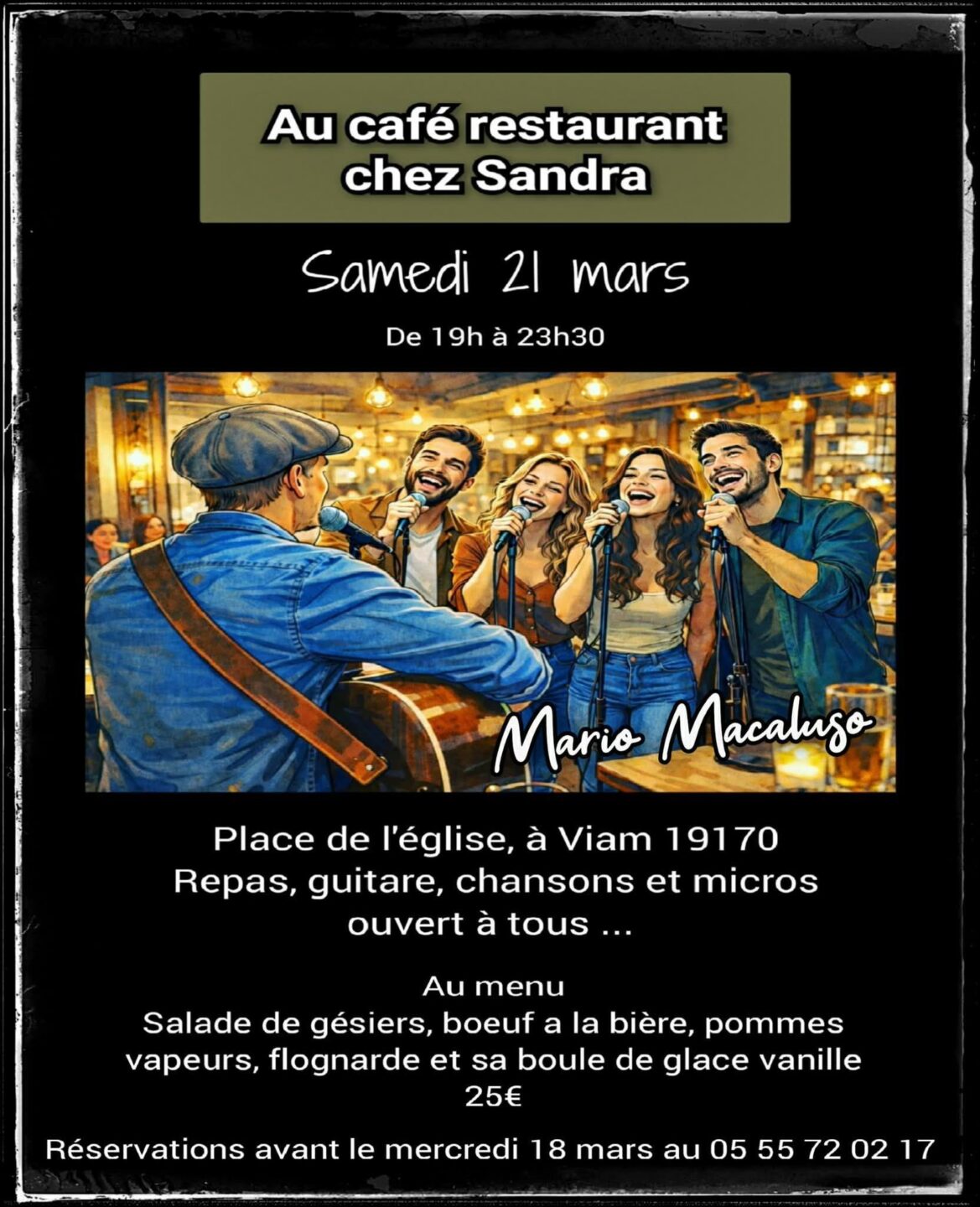 Repas concert avec Mario Macaluso Chez Sandra Viam 2026-03-21