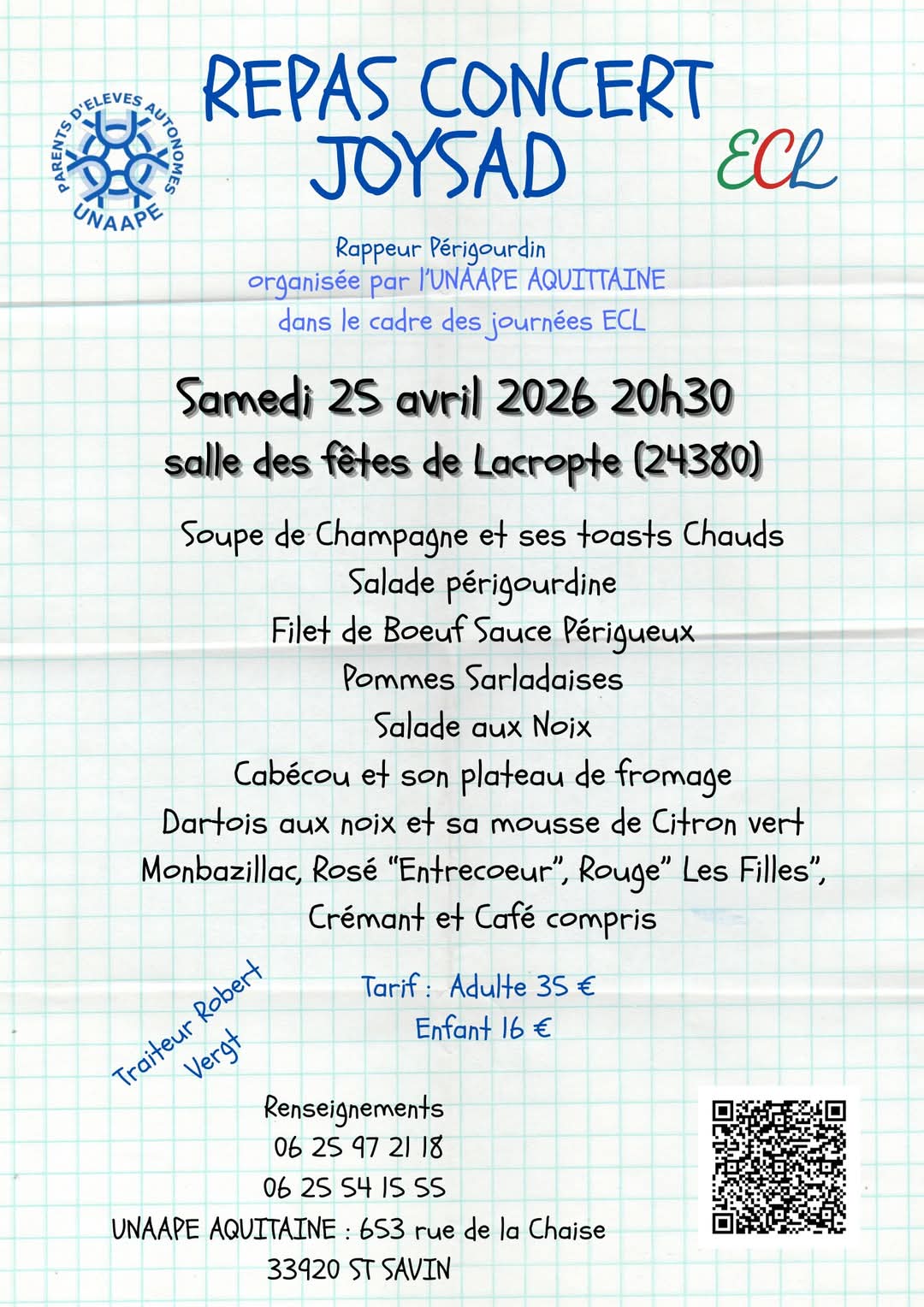 Repas concert Joysad  Lacropte 2026-03-25
