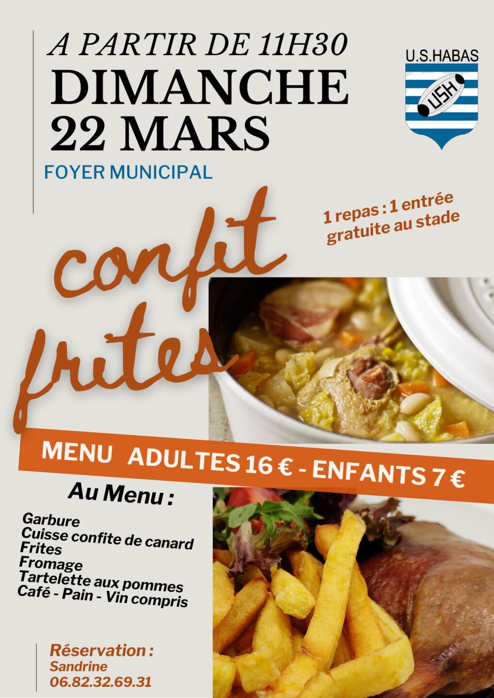Repas confit frites Foyer Municipal Habas 2026-03-22