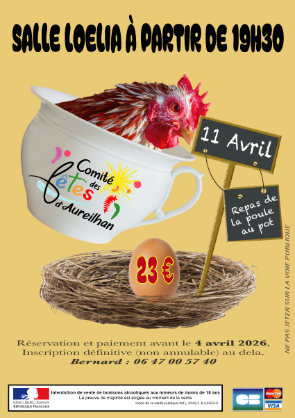 Repas dansant poule au pot Salle Loelia Aureilhan 2026-04-11