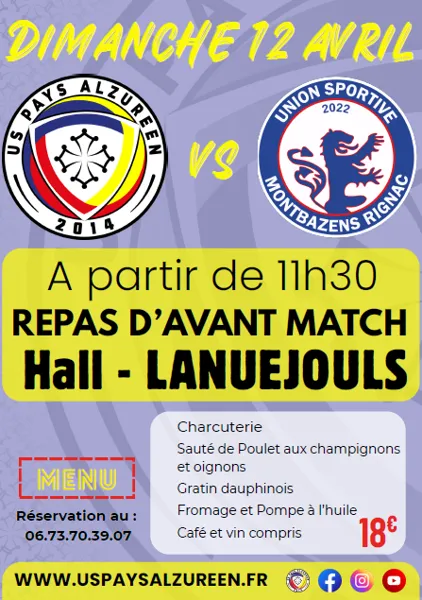 Repas d'avant match  Lanuéjouls 2026-04-12