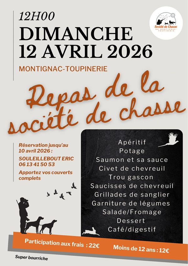 Repas de chasse Salle des fêtes Montignac-Toupinerie 2026-04-12