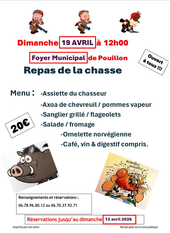 Repas de la chasse à Pouillon 212 Rue des Écoles Pouillon 2026-04-19