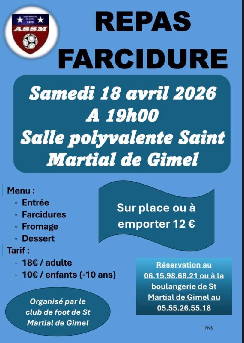 Repas farcidures Salle polyvalente Saint-Martial-de-Gimel 2026-04-18