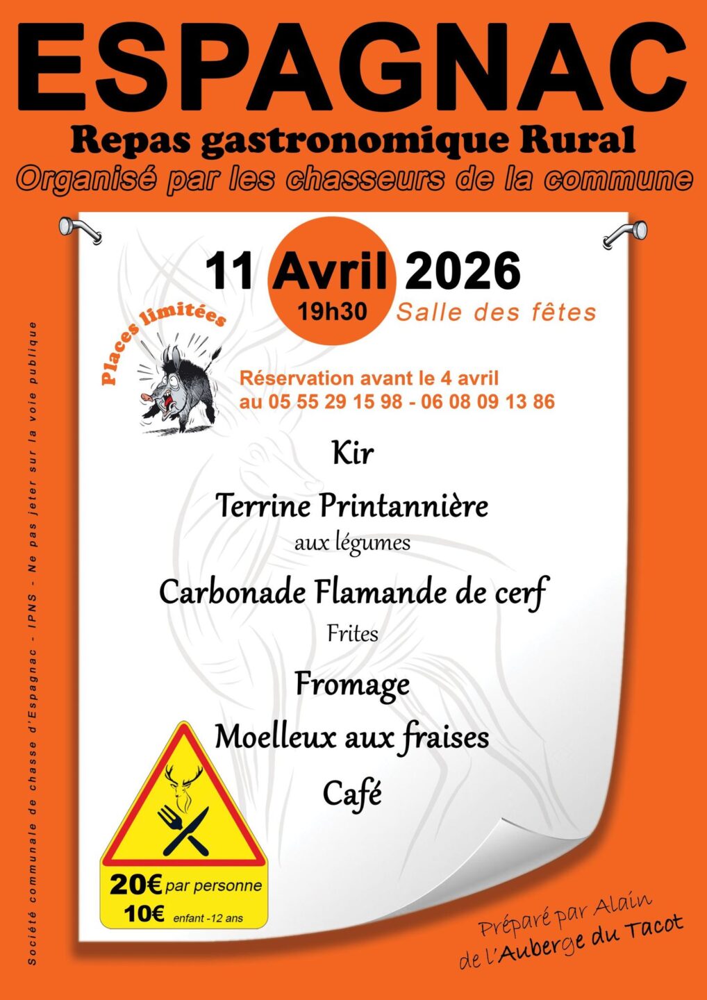 Repas gastronomique rural Le bourg Espagnac 2026-04-11