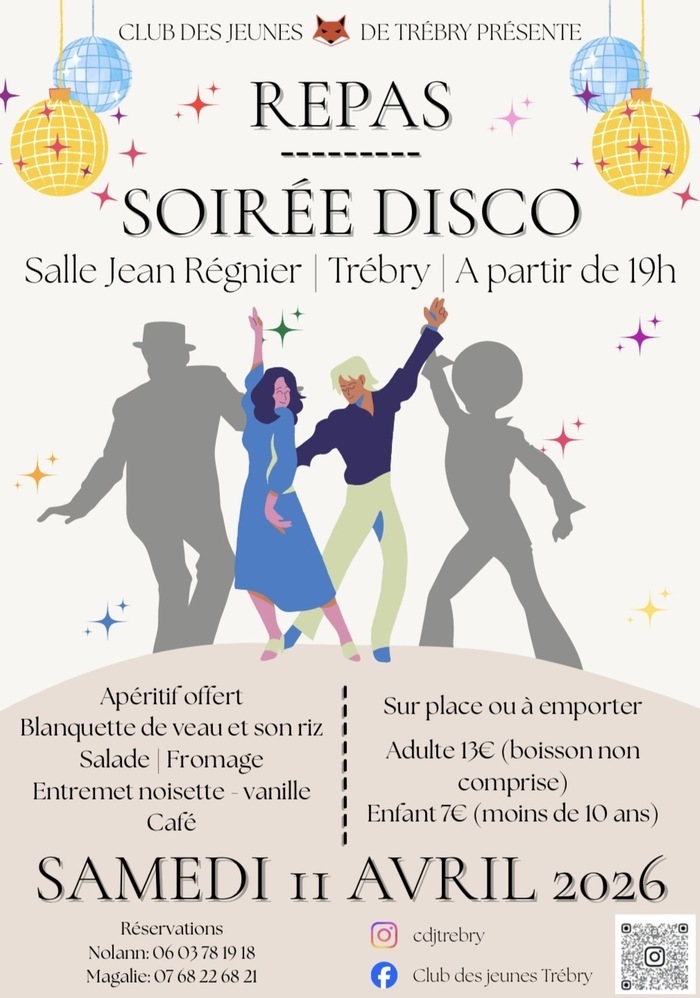 Repas soirée disco Salle Jean Régnier Trébry