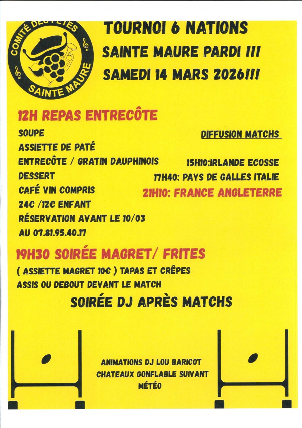 Sainte Maure Pardi !!! Tournoi 6 nations Salle des fêtes Sainte-Maure-de-Peyriac 2026-03-14